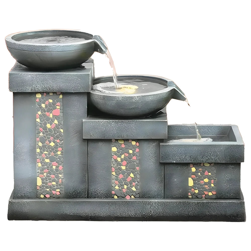 Tiered Mosaic Garden Fountain with LED