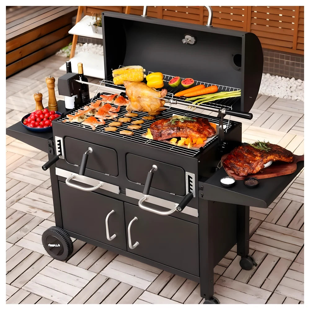 Large Charcoal BBQ Grill with Cabinet - Fireplus