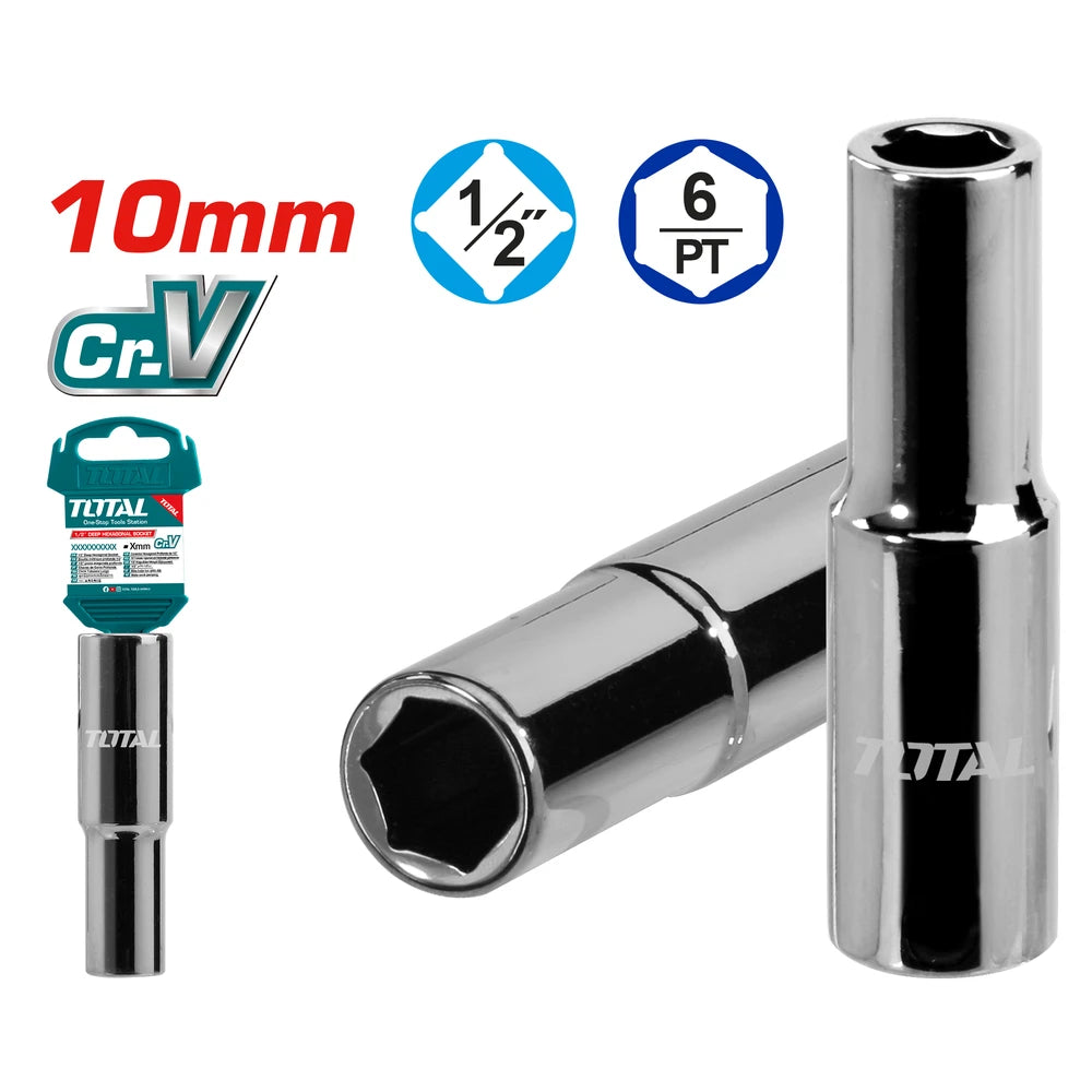 1/2" Deep Hexagonal Socket Cr-V(50BV30) 10mm - TOTAL