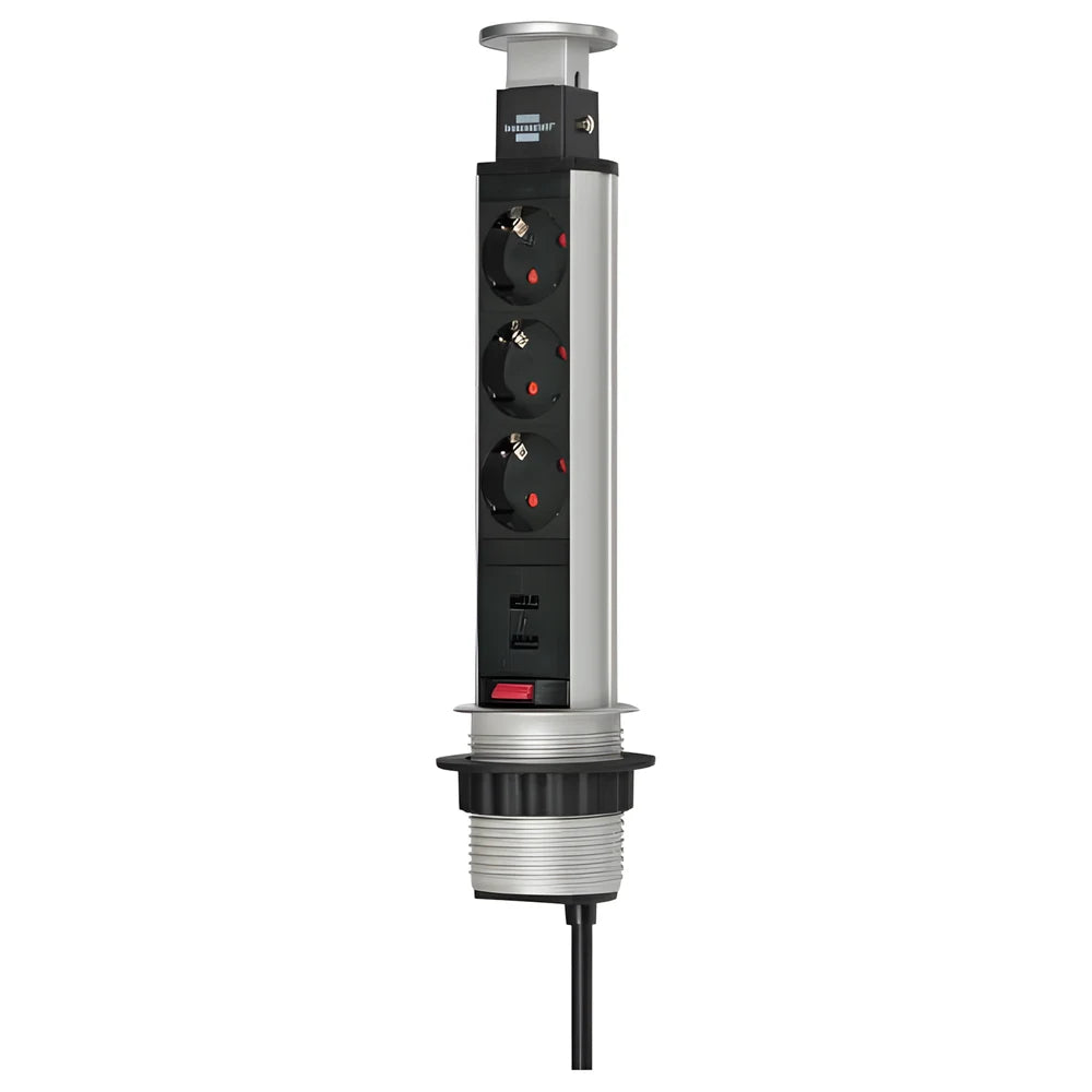 وصلة كهرباء مكتب تاور باور بثلاثة مخارج مع USB، 2 متر - بريننشتول