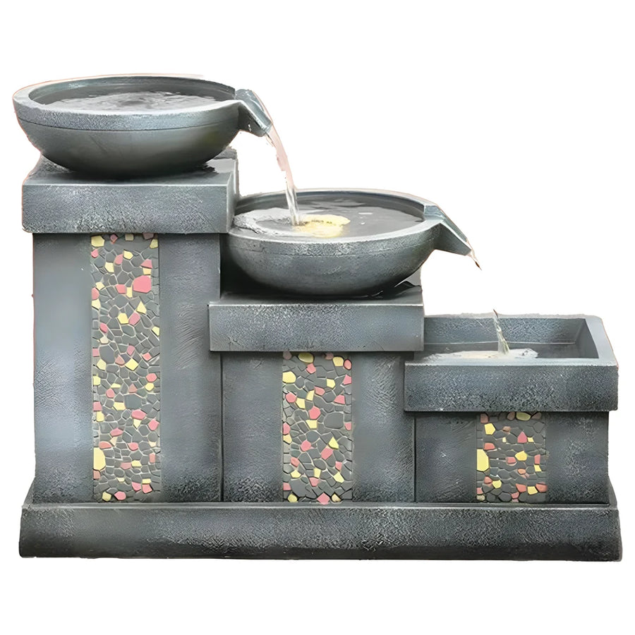 Tiered Mosaic Garden Fountain with LED