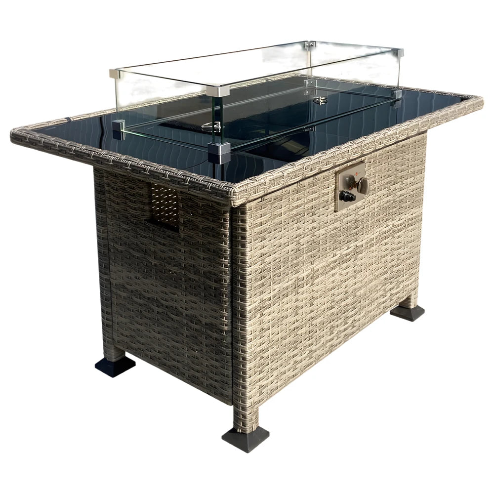 Glass Top Fire Pit Table Gray