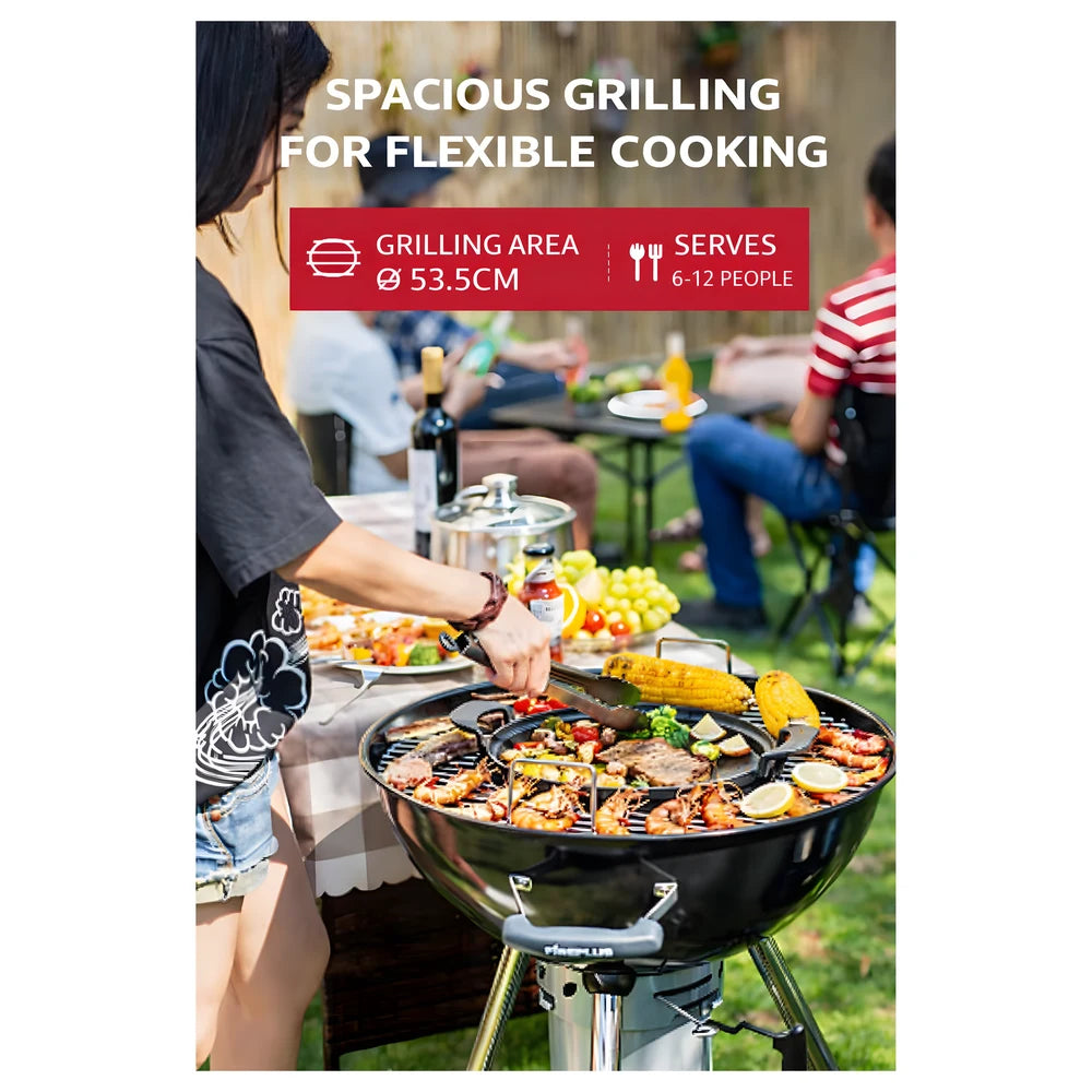 Charcoal BBQ Grill with Thermometer 53cm - Fireplus