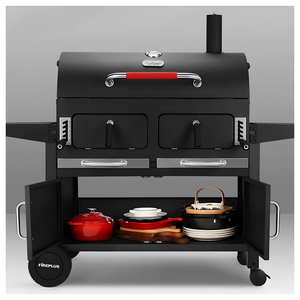 Large Charcoal BBQ Grill with Cabinet - Fireplus