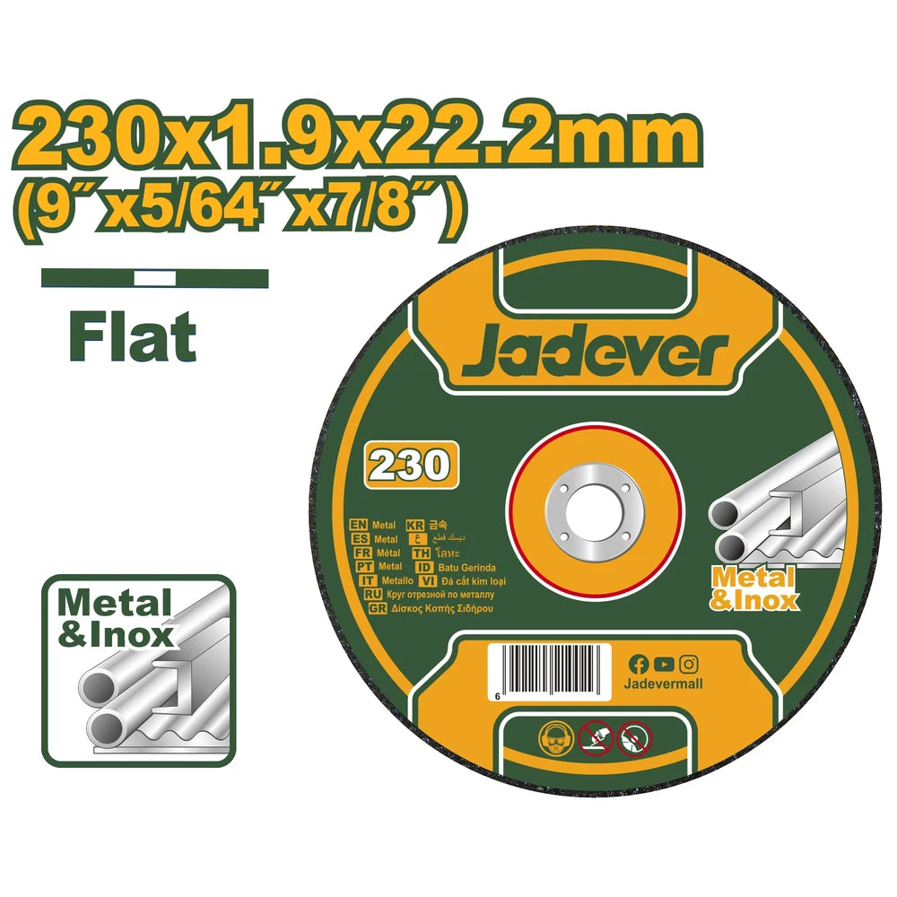 Abrasive Metal Cutting Disc 230mm 1.9mm 5/64" 22.2mm 7/8" - JADEVER