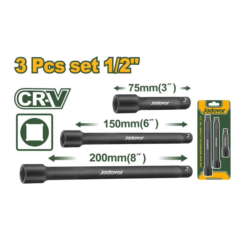 1/2" Dr. Impact Extension Bar Set - JADEVER