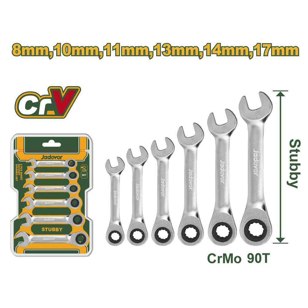 6 Pcs Short Ratchet Spanner Set - JADEVER