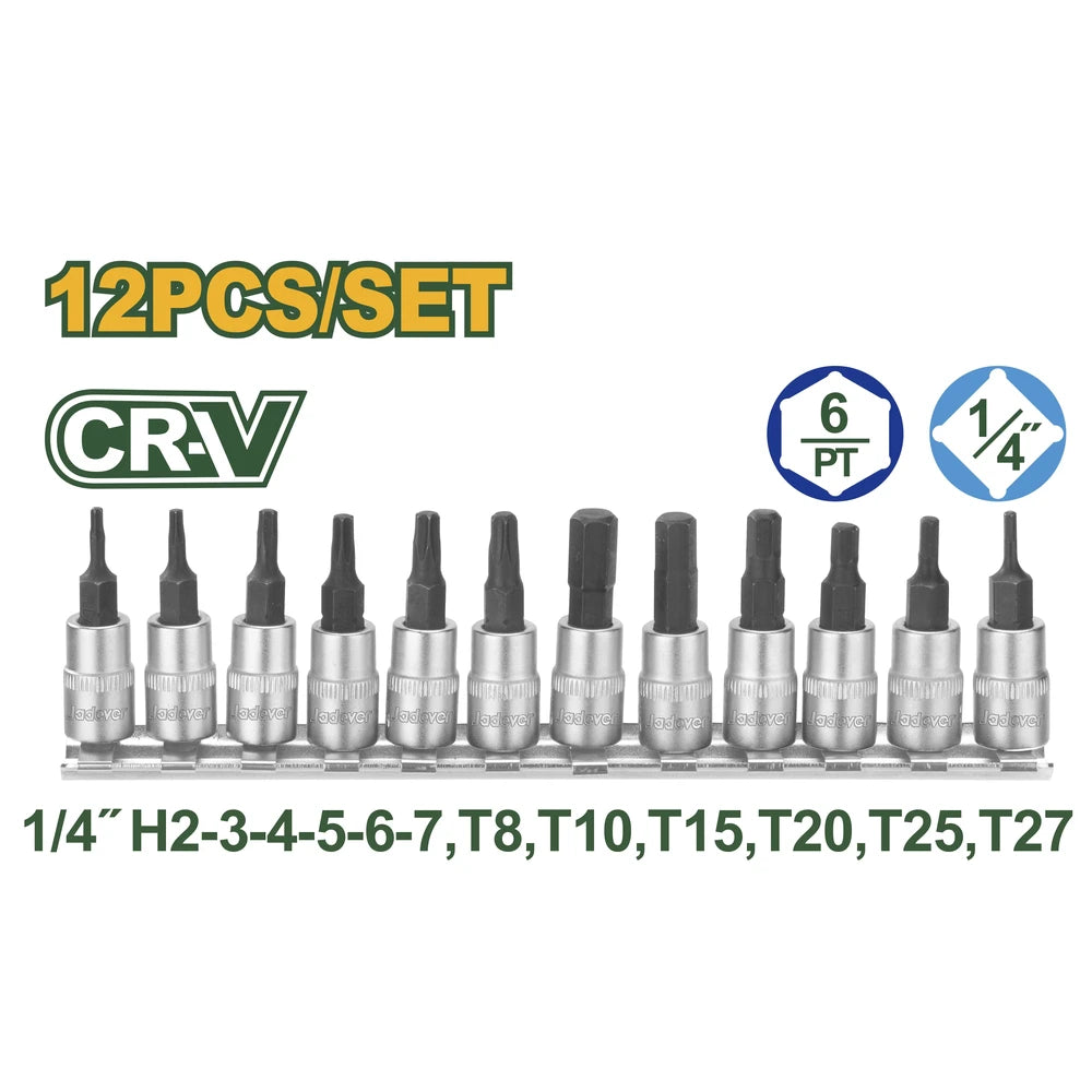 12 Pcs 1/4" Bit Socket Set - JADEVER