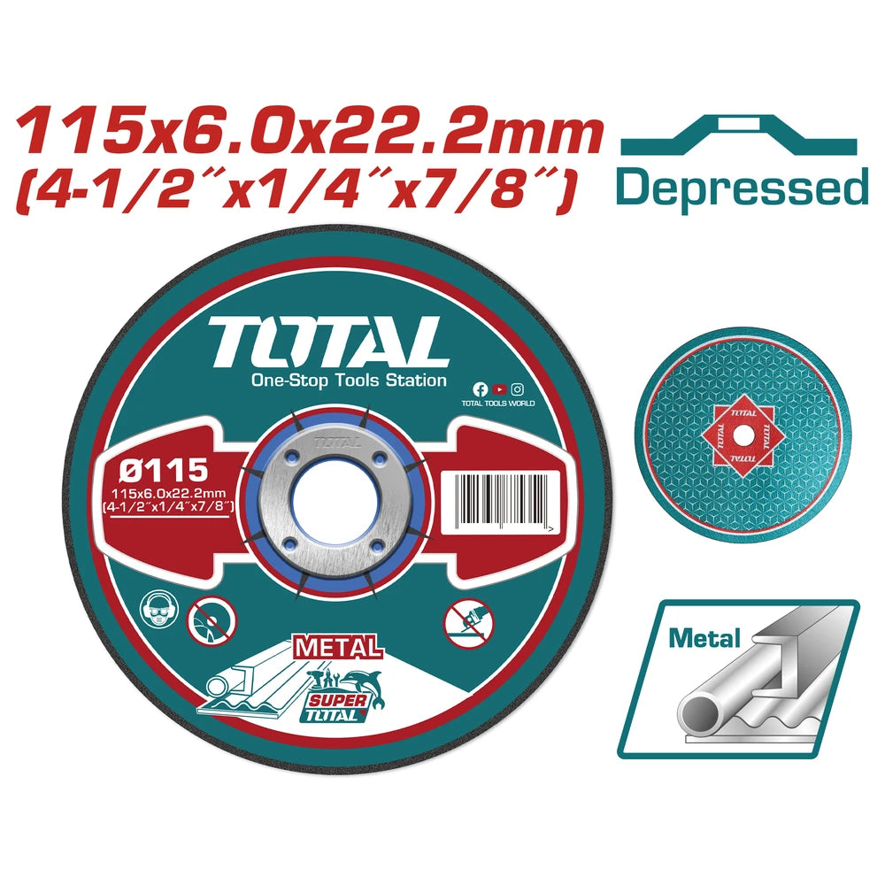Abrasive Metal Grinding Disc 115mm 4-1/2" 6.0mm 1/4" 22.2mm 7/8" - TOTAL