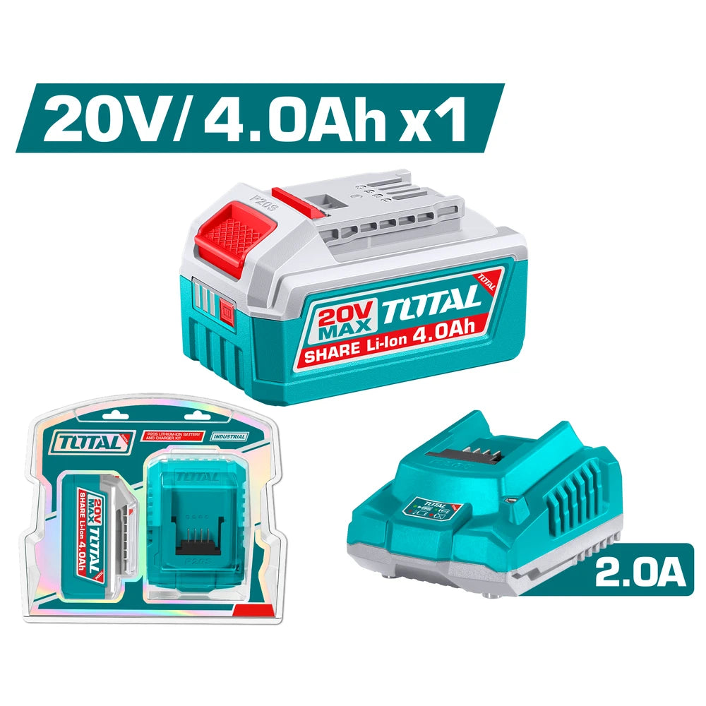 Lithium-Ion Battery and Charger Kit 20V 2A 4.0Ah - TOTAL
