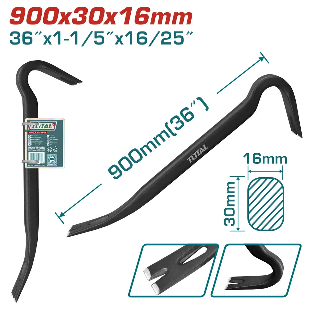 Wrecking Bar 900mm 1-1/5" 30mm 16/25" 16.0mm - TOTAL