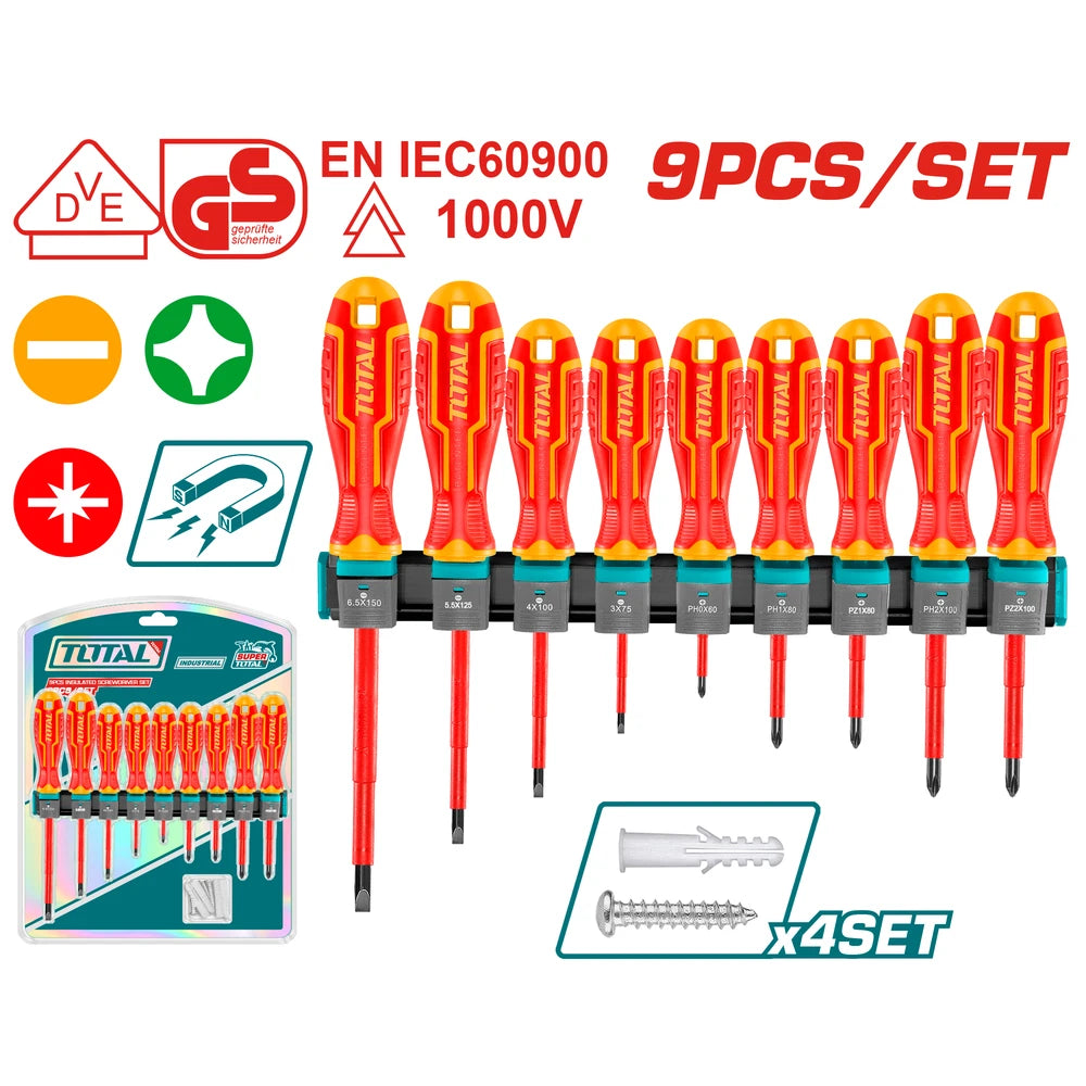 9 Pcs Insulated Screwdriver Set - TOTAL