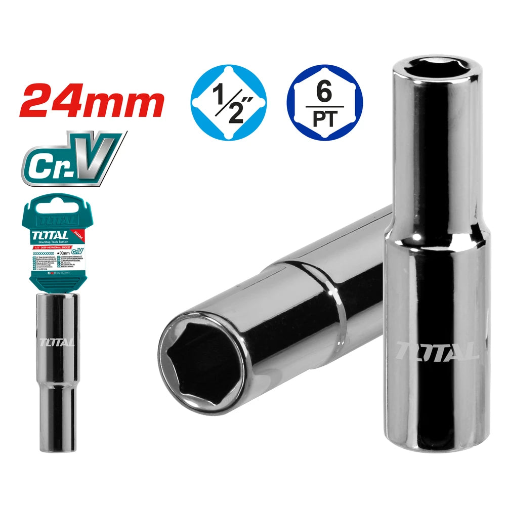 1/2" Deep Hexagonal Socket Cr-V(50BV30) 24mm - TOTAL