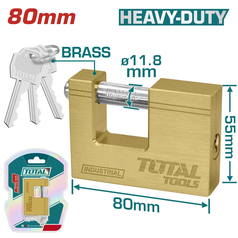 Heavy Duty Brass Block Padlock 80mm - TOTAL