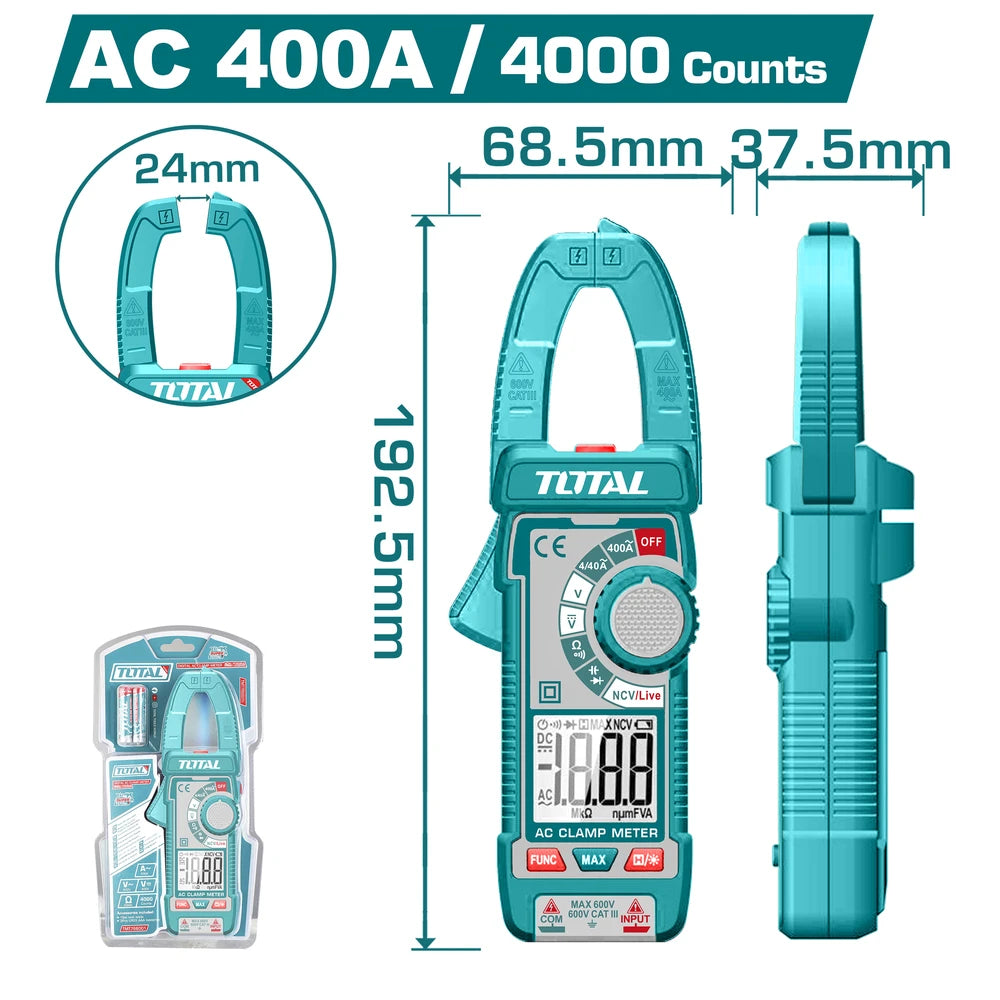 Digital AC Clamp Meter 400mV/4V/40V/600V - TOTAL
