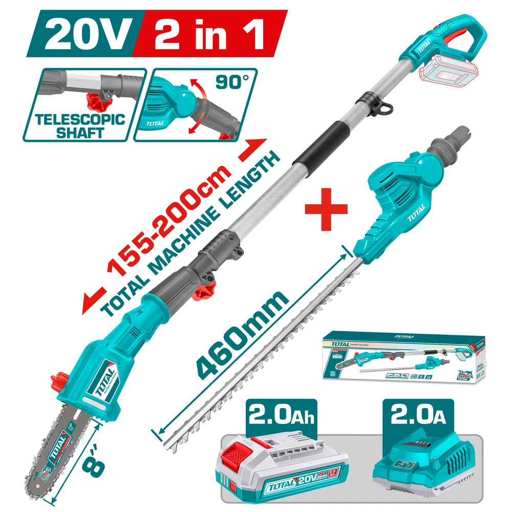 Cordless Pole Saw with Pole Hedge Trimmer 20V with Battery - TOTAL